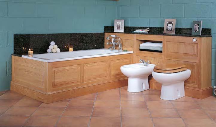back-to-wall bathroom units in Natural Oak with twin Lavington semicountertop basins and Traditional one hole mixers