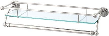 The Perrin & Rowe glass shelves fix to the wall mounts with a unique swivelling double-ball
