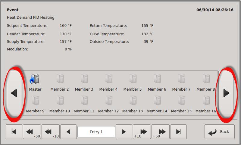 In the bottom center of the command bar, the event # is displayed so that easy indexing can be done using the arrow keys. The second line from the top displays the type of heat demand for that event.