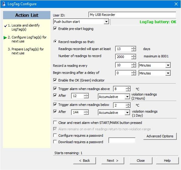 data. Click LogTag - Configure; LogTag Analyzer will scan all USB ports and display the configuration options for connected USRIC-8(M) s.