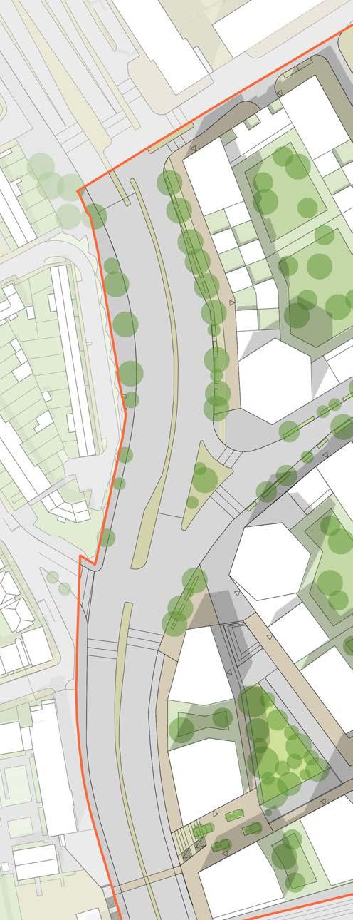 The proposed junction configuration is illustrated opposite and delivers: 1 6 1 2 3 4 5 2 new pedestrian crossings at Three Mills Lane and the north of the site A new east-west bus connection from