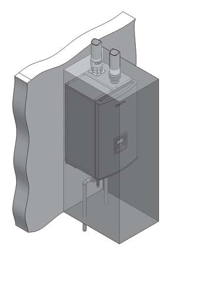 1 Determine boiler location Figure 1-1 Closet Installation - Minimum Required Clearances LEFT 0" MINIMUM 1" MINIMUM CLEARANCE AROUND VENT PIPE TOP 6" MINIMUM 6" For closet installations, CPVC,