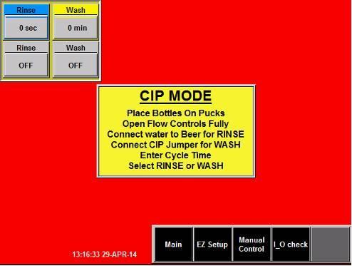 MENU EXPLAINATIONS 4. CIP Setup Wash Duration Wash On/Off Rinse Duration Rinse On/Off CIP MODE The filler has a Rinse and a Wash built in, pre-programmed clean-in-place (CIP) cycle.