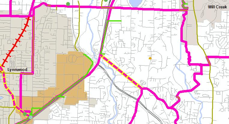 Snohomish County Suggestion to connect Interurban Trail to the eastside north of I-405: It appears from the map there are few direct