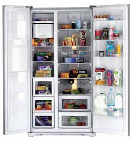 Side by Side SIDE BY SIDE FRIDGE FREEZERS Our stunning side by side fridge freezers are not just great looking, they also come packed with great design ideas to help make your life easier.