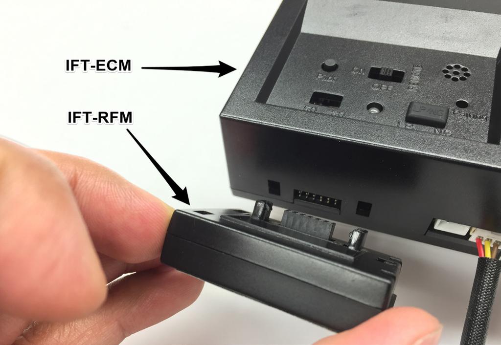 OFF POSITION ATTACH VELCRO Figure 3. Connecting IFT-ACM and IFT-ECM Figure 1. Connect IFT-RFM to IFT-ECM 4. Remove protective rubber cap from connector on the top of the IFT-ECM. See Figure 2.