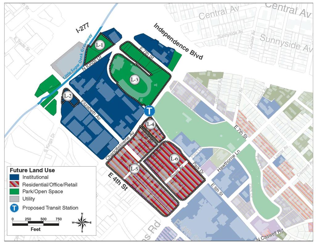 Preliminary Future Transit Station Sub-area Land Use Policy Recommendations L-1 through L-6 L-1 Support the continued use of these CPCC-owned parcels as Park/Open Space for use by students and the