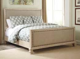 (56/78/94) Queen LED Panel Bed (54/57/96) Queen Upholstered Bed (54/77/96) B693 Demarlos (Signature Design) Traditional bedroom finished with antique white parchment color