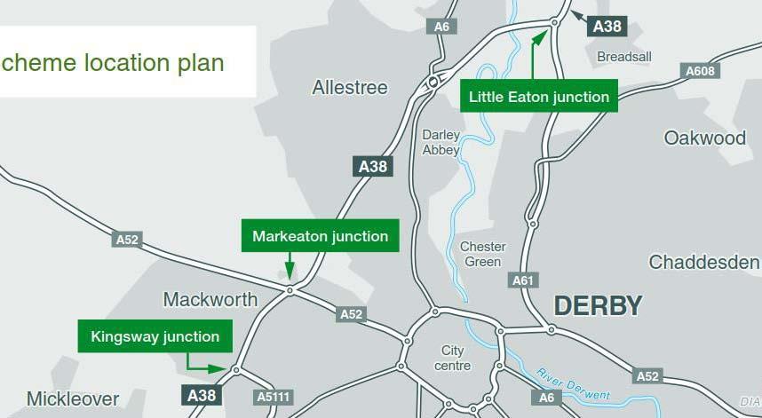 Scheme location plan Why do we need this scheme? The A38 is an important route from Birmingham to Derby and through to the M1 at junction 28.