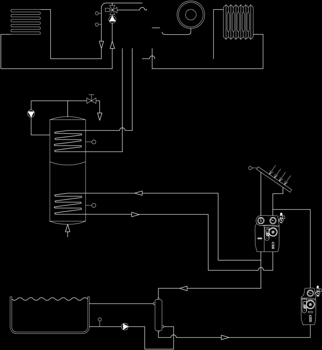 Connection diagram T2 Basic connection of the double-circuit THRs DC condensing boiler intended for one direct and one mixed heating circuit with a possibility to be extended by HW heating in an