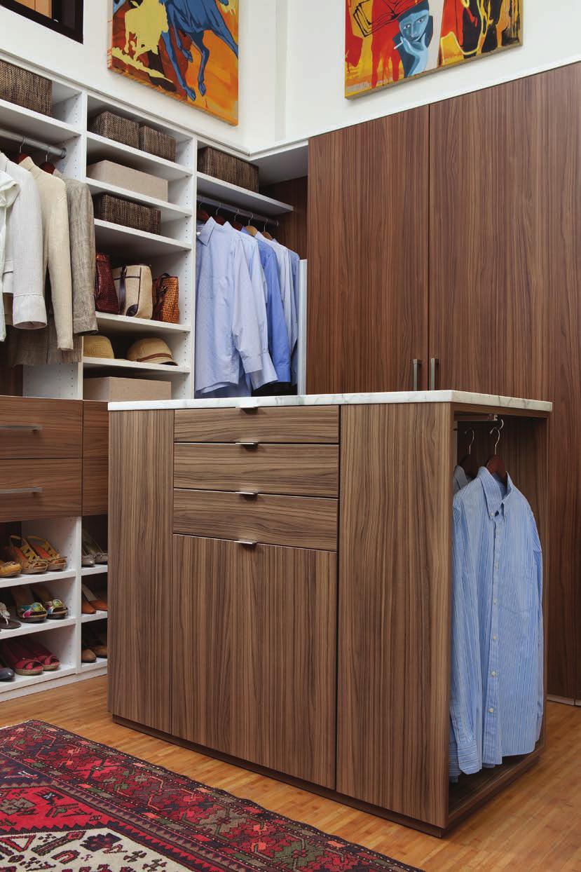 Color and texture are reflected in this twotoned custom closet.