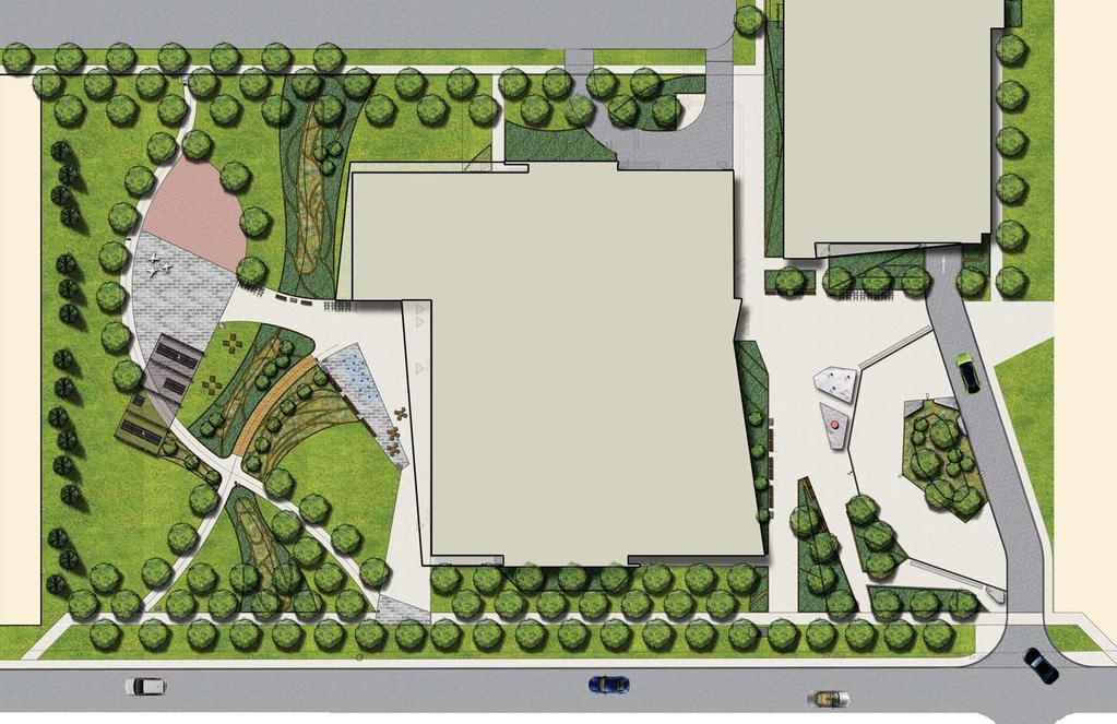 New Park / Entry Court & Plaza Concept Design The SECC Public realm is proposed to have a focus on health, wellness, and community and that site users will include patrons of the neighbourhood.