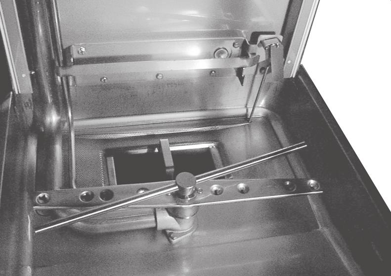 Drain the machine by lifting up the drain lever. 5. Thoroughly cleanse and flush the dishwasher interior. Remove remaining soil with a soft cloth or brush and mild cleanser. Rinse again. 6.