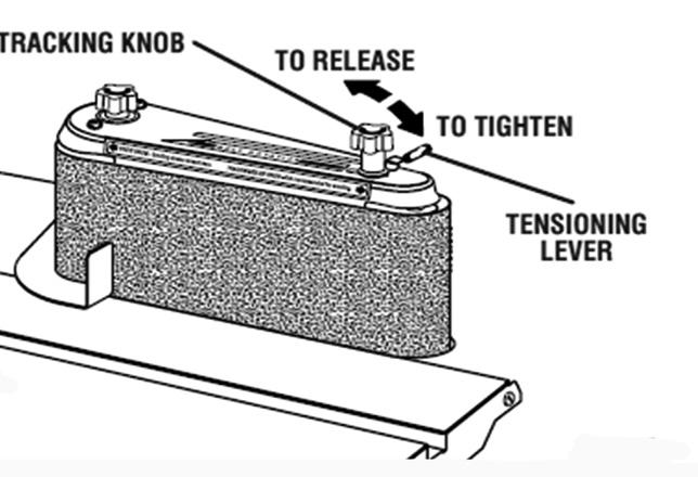 6.3. removing/fitting THE SANDING BELT 6.3.1. Slide the tension lever to the right to release belt tension (fig.9). 6.3.2. Remove the sanding belt. 6.3.3. Place the replacement sanding belt over the drums (fig.