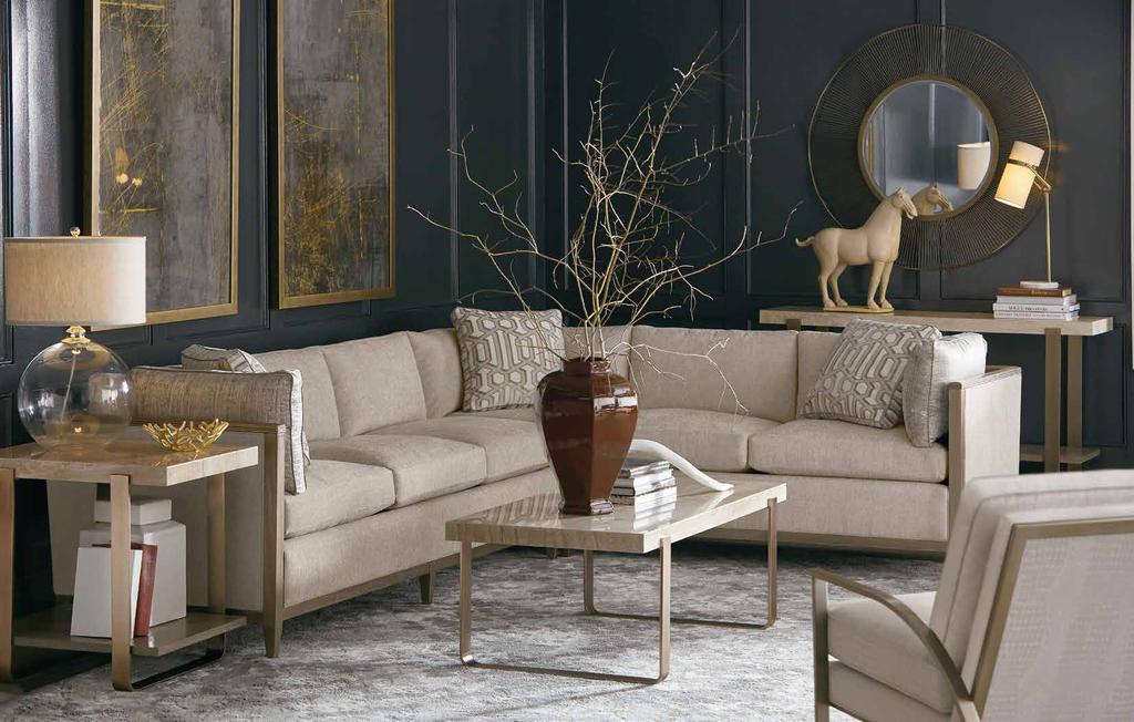 LIVING Astor Sectional shown in with 5126AA Crystal fabric Griffith Console Table shown in 1226 Accolade finish Griffith End Table shown in 1226 Accolade finish