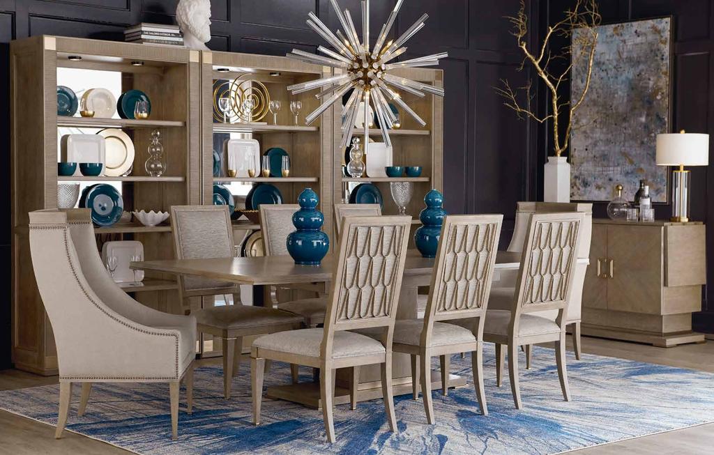 DINING Hudson Curio China (3) shown in Bleecker Upholstered Back Chair shown in Madison Host Chair