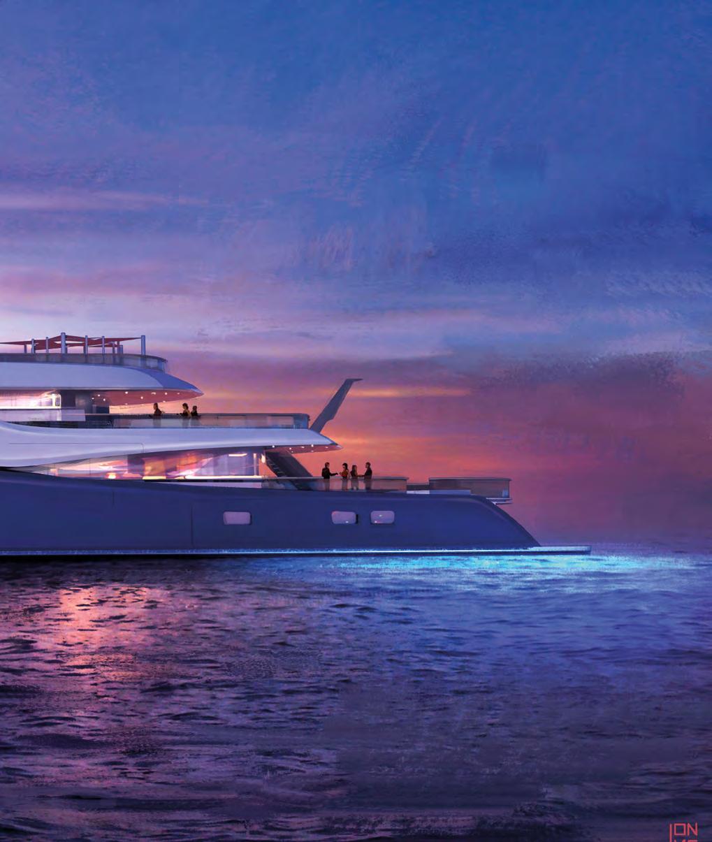 90M YACHT. THE NEW HORIZON Length overall Max beam Full load draught Gross tonnage No. of decks Owner and guests cabins Owner and guests capacity Crew and staff cabins Crew and staff capacity 91.