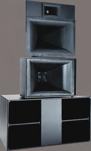 The low frequency punch is provided by a KPT-MWM dual, 1-inch, high efficiency, horn-loaded woofer enclosure, aided by a separate, single, 12-inch, Tractrix Horn-loaded mid-bass device, the KPT-XII.