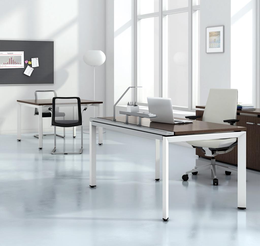 Extend the possibilities FrameOne extends space efficiency into the management, meeting and training spaces, with an array of options for creating desks and meeting tables to support individual and