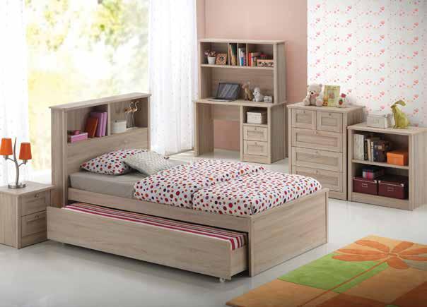 Jaden Bedroom Suite with Trundle Features a modern and functional storage solution in the bed head.