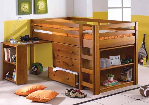 Kendal King Single Midi Sleeper The Kendal bed comes complete with a pull out desk, 3 Drawer Chest and a 2 Shelf. Great space saving solution for smaller rooms. Available in pecan stain.