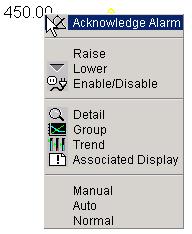 Process Alarms Acknowledge an alarm Acknowledge a particular alarm on a custom display Either: or Select the alarming object to call up the faceplate and