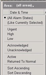 Process Alarms Build a custom filter Using The Alarm State Filters Step Action 1 From the Alarm Summary display. Select the square button above the Alarm State symbols to display the option menu.