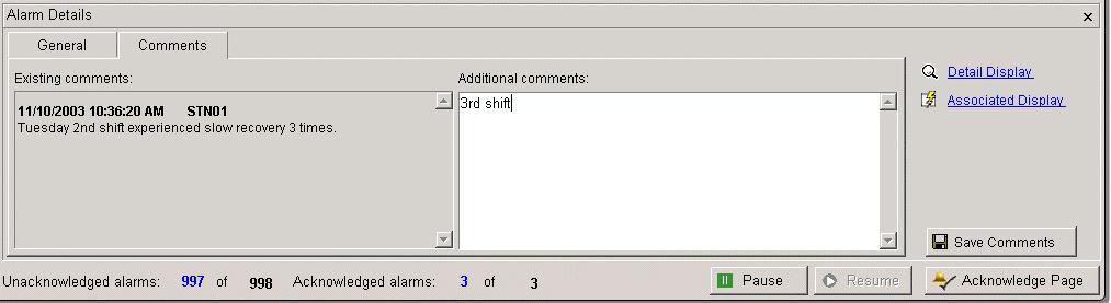 Process Alarms Using the Alarm Summary tools To Show Or Hide The Details Pane Entering Comments Click (Details pane button).