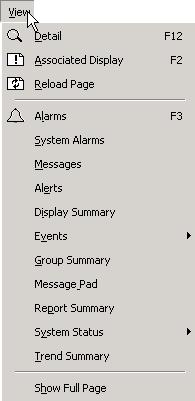 Navigation Call up and identify system displays and their purposes The View Menu has eight Summary targets: Display Summary list of