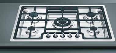 gas cooktops 70 75cm PG75F-4 72cm gas flushmount cooktop EN 8017709155360 actual satin stainless steel cast-iron trivets & burner caps fitted with Classic control knobs built-in one-piece hob suited