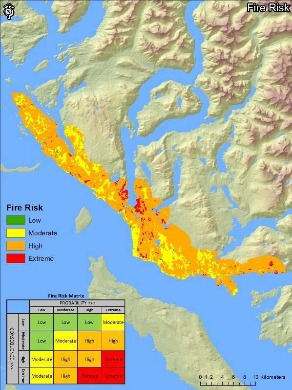 OVERALL FIRE RISK Fire Risk is predominantly high Urban interface areas such as the City of Powell River rank moderate with a minor occurrence of extreme fire risk in isolated parts of the study