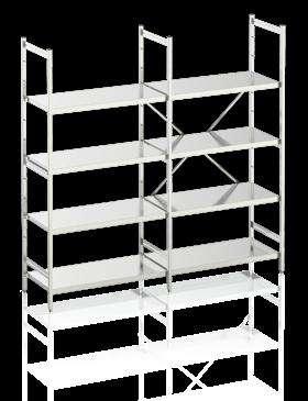 Premium quality and hygiene 304 Stainless steel Easy assembly / Adjustment NORM5 Louvred Shelving Units incl. 4 Shelves for each Shelving Section - max.