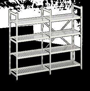 NORM20 Slatted Shelving Units incl. 4 Shelves for each Shelving Section max. Section Load: 1200 Total width 1000 1200 1500 1775 1975 2375 2775 2975 3450 3650 Depth: 400 300.00 330.00 378.00 485.