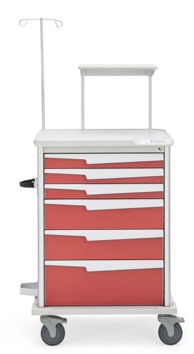 IV Prep Cart (ST30W6 with IVP) Includes 3 3", 2 6", and 1 9" drawer configuration, IV pole, upper accessory rail, 4 tilt bins, locking sharps container, glove