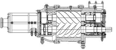 Fig.4 The horizontal cross-sectional drawing of the open type compressors Figure 5 show the port positions for economizer superfeed, liquid refrigerant injection and oil injection.