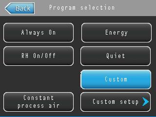 CONDAIR DA35E / DA 35D / DA 35C OPERATING AND SERVICE HANDBOOK page 58/128 PROGRAMS menu (when at least SENSOR 1 is attached) What you see: ALWAYS ON The dehumidifier is running at full power all the