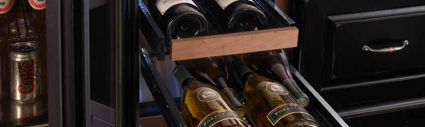 Features wine reserves Black vinyl-coated full-extension wine shelves are adjustable to accommodate oversized (magnum) bottles