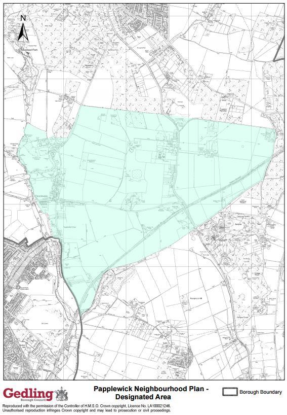 Gedling Borough Council designated the Parish of Papplewick as a neighbourhood area on 11 August 2016. 5.