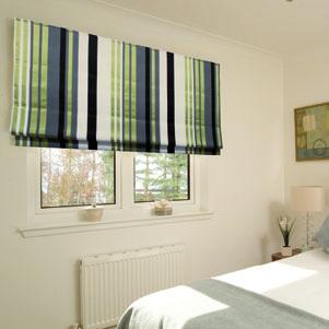 Roman Blinds w A luxurious and high quality roman blind supplied on a robust yet sleek head rail with side chain operation. w Blinds are supplied with bonded blackout lining as standard.