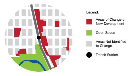 Figure 3-5: Example Station-Area Plan Table 3-2: Local Government Land Use Planning Coordinated with Regional Transit Investments Areas used to determine density requirements: Residential or