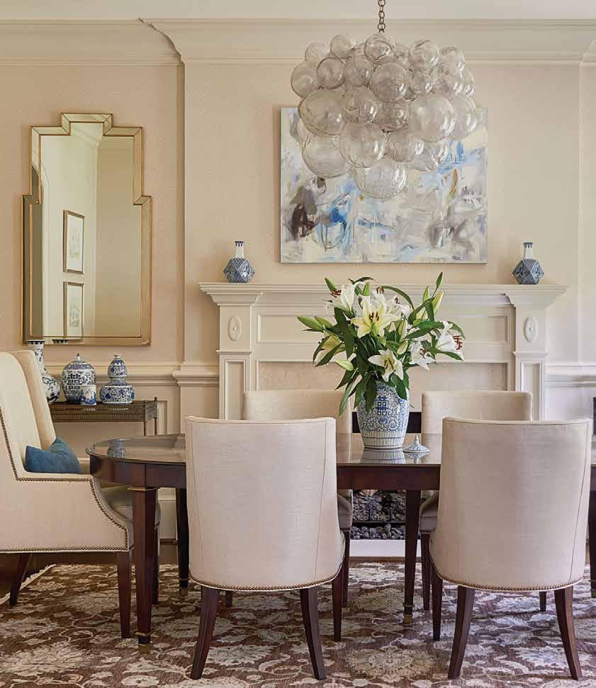 One of Zeller s (and the homeowners ) favorite rooms, the dining room boasts a subtle animal-print wallpaper by Anna
