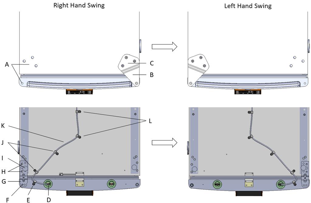 DOOR REVERSAL INSTRUCTIONS Right-Hand Swing to Left-Hand Swing 1. Unplug unit and remove anything stored inside of the product. 2.