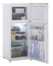 The refrigerator is equipped with inner light, three shelves and a vegetable bin at the bottom.