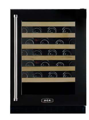 from 4.4 C to 18.3 C. This Sentry TM control system maintains a constant and precise temperature. The cabinet has 6 maple-trimmed shelves and one wooden cradle to accommodate 54 bottles.