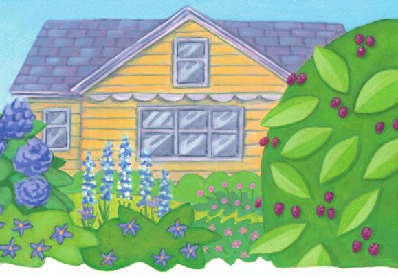 Lena had planted all kinds of flowers and she loved to watch them bloom. She had also planted a few berry bushes.