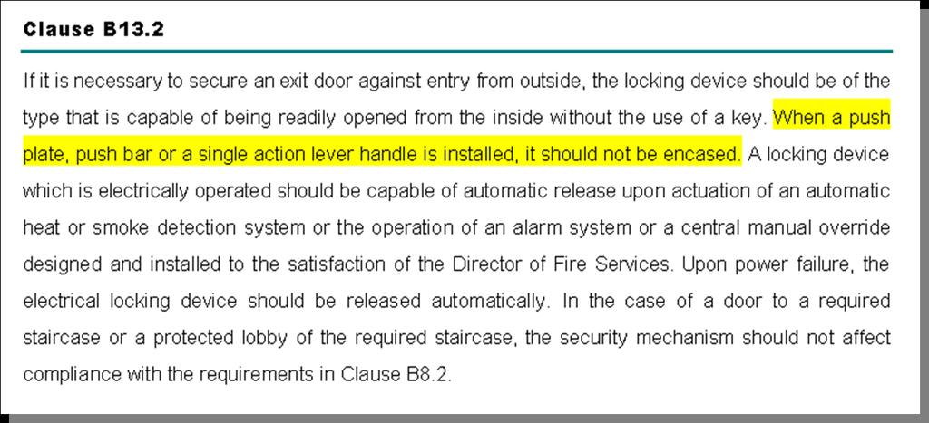Part B Means of Escape Requirements on security