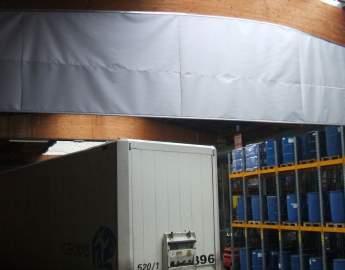 A fixed smoke curtain consists of several overlapping curtains attached together to provide a continuous run. They are connected together and to the building by means of clamps and angle pieces.