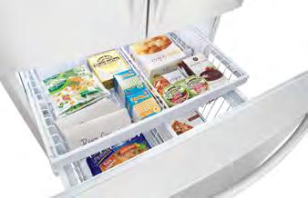 Adjustable Refrigerator Door Bins 4 Cool White LED Transition Lights in the Refrigerator 2 Wire Freezer Baskets with 1 Divider Basket Tray Self-Closing Freezer Drawer 1 Cool White LED Transition