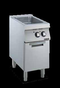 of units Stainless steel well with rounded corners, seamlessly welded to the work top Cooking surface in compound steel (3 mm layer of 316 AISI stainless steel bonded to a 12 mm layer of mild steel),