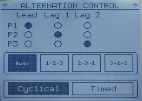CHAPTER 6: Setpoints 29 ALTERNATION CONTROL From this screen the pump alternation is setup.